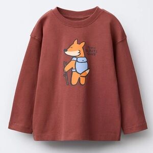 Zara Kids Rust Long Sleeve Tee with Fox Design